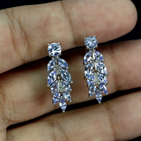 14k WHITE GOLD Marquise Blue Tanzanite 5x2.5mm Earrings MSRP $525 - Picture 2 of 5